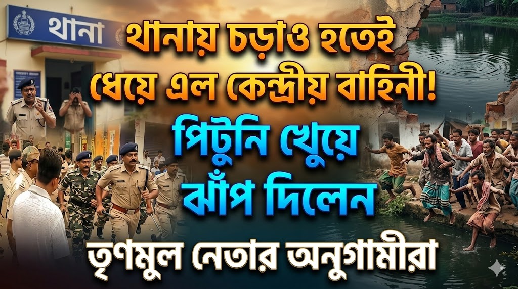 থানায় চড়াও হতেই ধেয়ে এল কেন্দ্রীয় বাহিনী! পিটুনি খেয়ে পুকুরে ঝাঁপ দিলেন তৃণমূল নেতার অনুগামীরা