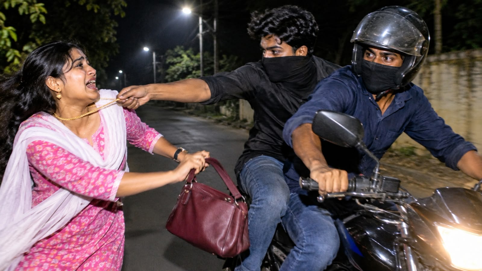 সপ্তমীর রাতে প্রকাশ্যে যুবতীর গলার চেন ছিঁড়ে , হাতের ব্যাগ নিয়ে চম্পট দুই যুবকের।